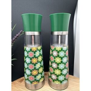 Salt & Pepper Grinder Set Green Push Button Acrylic Stainless Battery Power